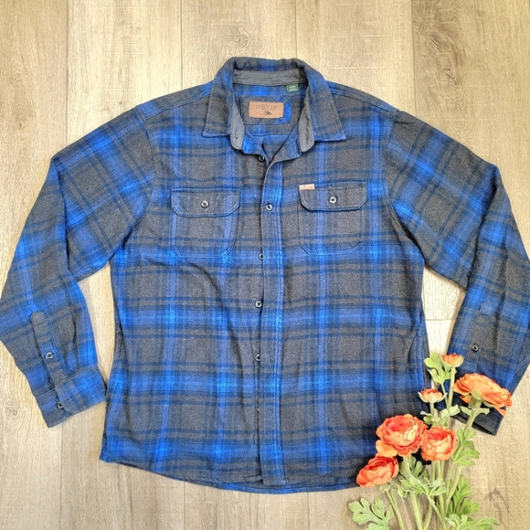 Orvis Big Bear Brushed Flannel Men's XL Electric Blue Gray Plaid Shacket Unisex - Picture 3 of 8